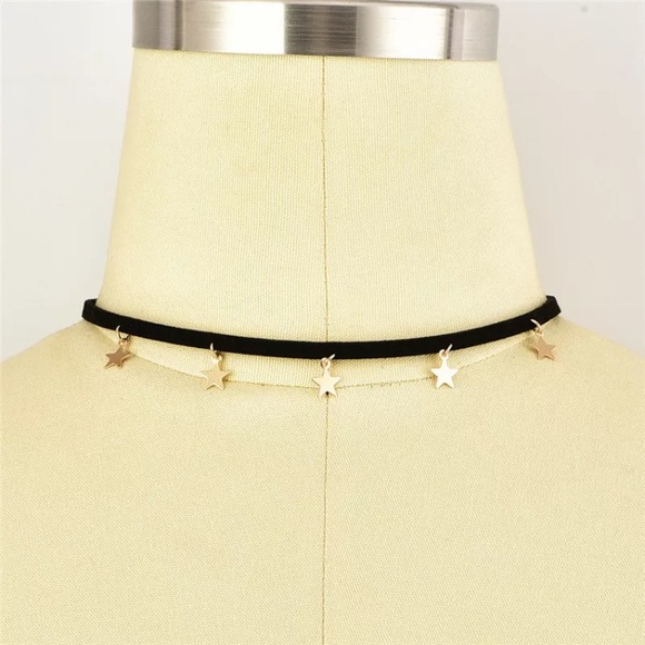 SALE! BLACK CHOKER MULTIPLE STAR PENDANT NECKLACE - Picture 3 of 4